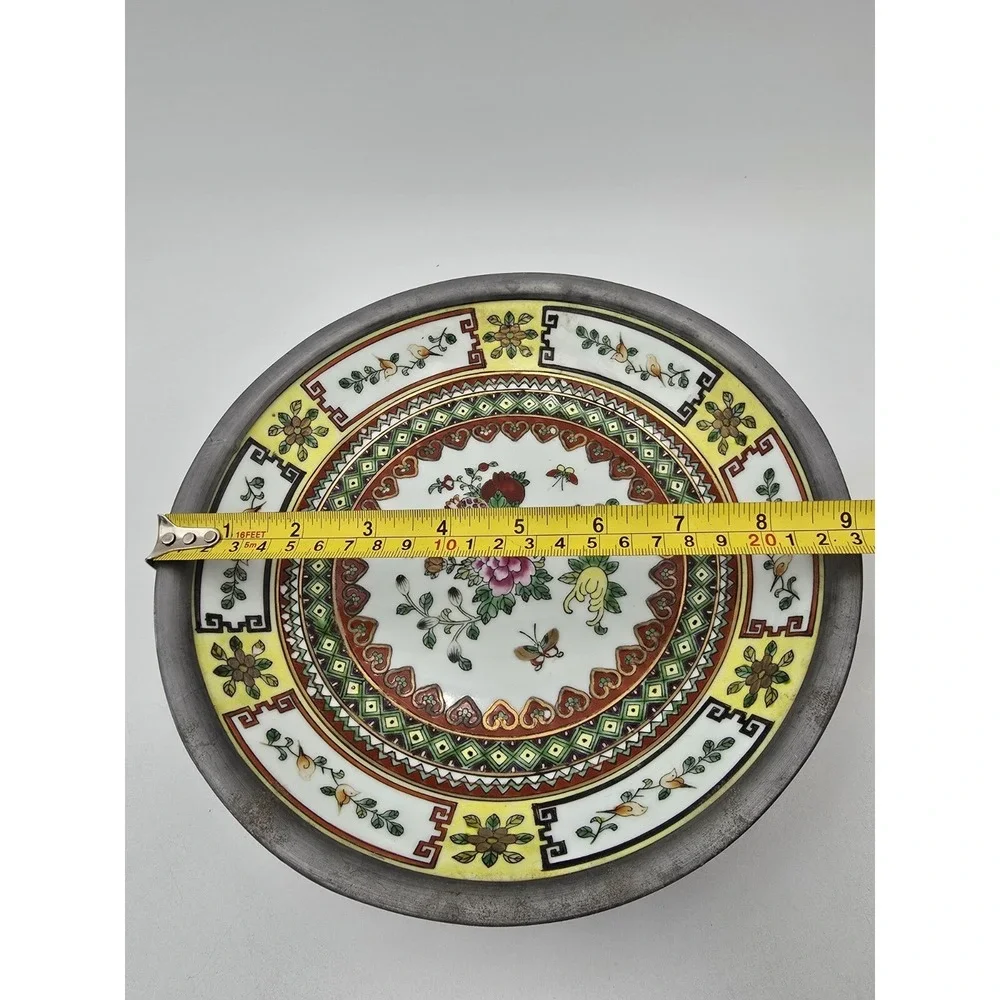China Porcelain Hand Painted Floral Decorative Bowl Encased‎ in Pewter 9